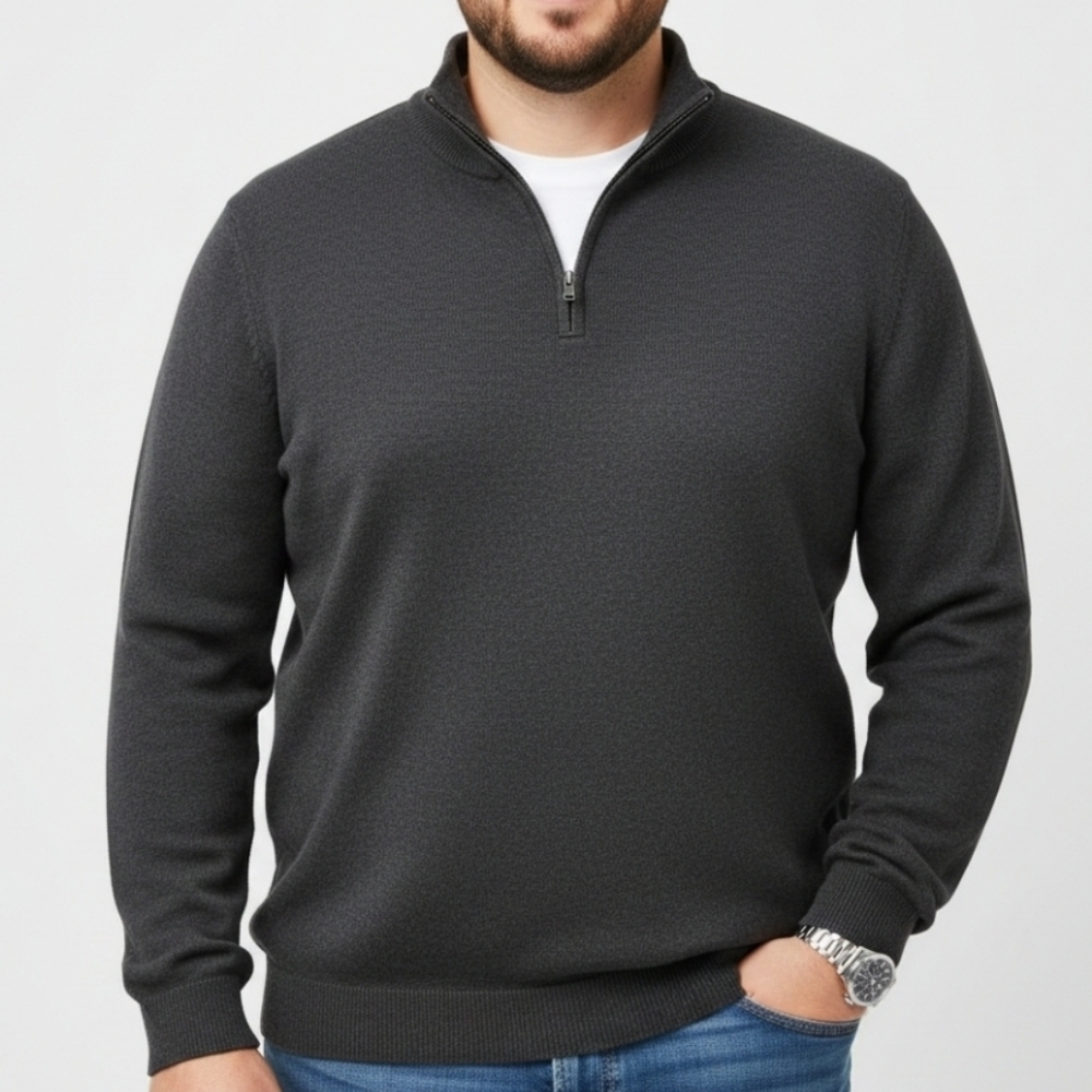 New 2X Men's Quarter Zip Pullover Sweater Long Sleeve Casual Polo Gray